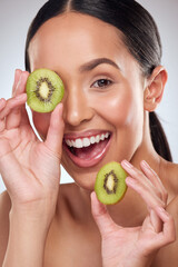 Kiwi makes for a nourishing booster to your skincare routine. Studio portrait of a beautiful young...