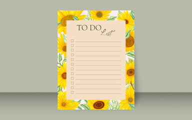 Vintage sunflower to do list template