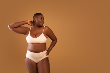 Portrait Of Curvy African American Woman In Underwear