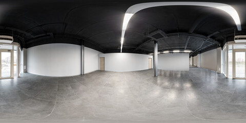 Empty room without repair. full seamless spherical hdri panorama 360 degrees in interior white loft room for office or store in equirectangular projection - obrazy, fototapety, plakaty