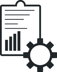 Project Management Vector Line Icon, Clipboard, and gear presenting project management concept, Project management concept flat style. Technical support checklist with cog