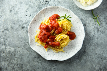 Pasta with tomato sauce and rosemary