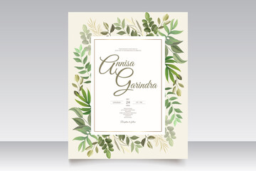 Fototapeta na wymiar beautiful leaves wedding invitation card template Premium Vector