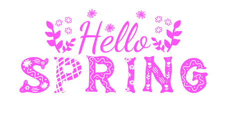 Hello spring vector greetings design. Lettering spring season for greeting card, invitation template. Retro, vintage lettering banner poster template background