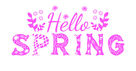 Hello spring vector greetings design. Lettering spring season for greeting card, invitation template. Retro, vintage lettering banner poster template background