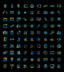 Set of media and web icons in blue and yellow colors. Web Button Collection. Symbol for interface design. Jpeg Illustration