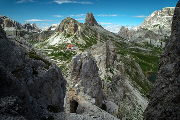 Fototapeta premium Monte Paterno alpine via ferrrata gallery in Trentino Dolomite, Italy