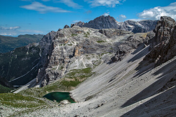 Lake Piana alpine panorama Trentino Alto Adige Dolomite, Italy