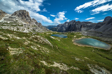Fototapeta na wymiar Lake Piana alps panorama in Trentino Alto Adige Dolomites , Italy