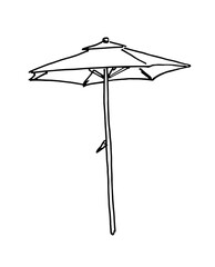 Simple Beach Umbrella. Black and White Hand drawn in Doodle style. Sun protection