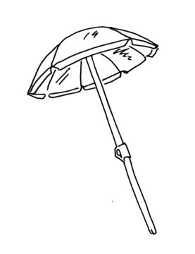 Single Beach Umbrella. Hand Drawn Black ink isolated on White Background.. Sketch Style.