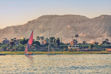 Nile river at sunset in Luxor - obrazy, fototapety, plakaty