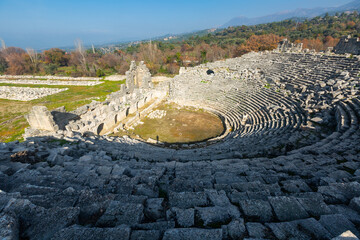 Preserved ruins of Roman theatre in ancient Lycian settlement of Tlos located near Fethiye town in Turkey