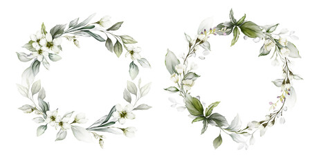 Set of spring wreaths on a white background in a watercolor style - 480146517