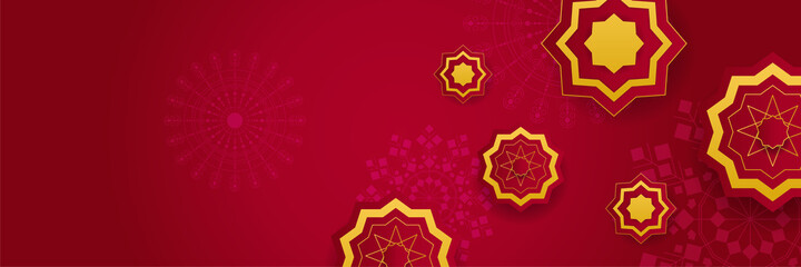 Fototapeta premium Luxury ramadan background with red arabesque pattern arabic islamic east style. Decorative design for print, poster, cover, brochure, flyer, banner.