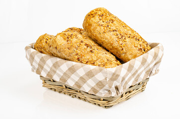 Healthy eating. Whole grain flaxseed bread. Studio Photo