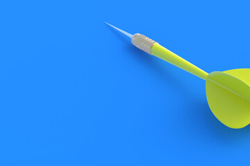 Toys for adults and children. Game for leisure. International tournament, competitions. Yellow dart on a blue background. Copy space. 3D rendering