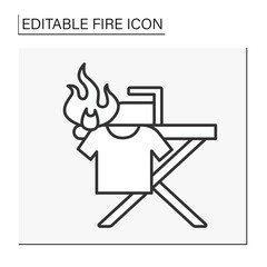  Fire line icon. Ironing room on fire. Flames spread on property. Disaster concept. Isolated vector illustration. Editable stroke