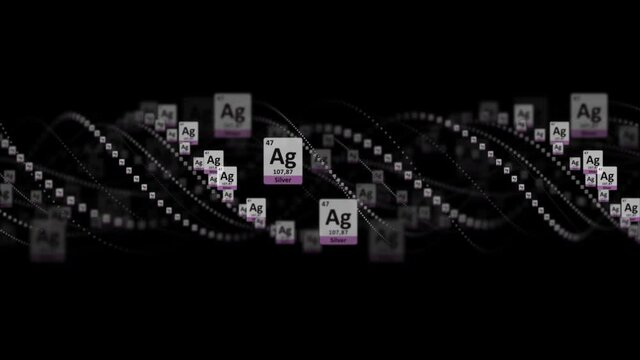 SILVER Molecule Symbol, AG, Chemistry Periodic Table, Animation, Background, Rendering, Loop
