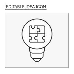  Motivation line icon. Puzzle inside lightbulb. Logic game. Plan, strategy. Idea concept, Isolated vector illustration. Editable stroke