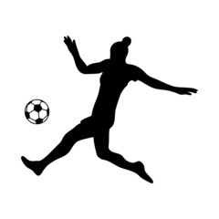 Fototapeta na wymiar Silhouette soccer woman player. Player shooting.