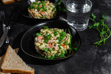 Salad Olivier in a plate 