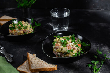 Salad Olivier in a plate 