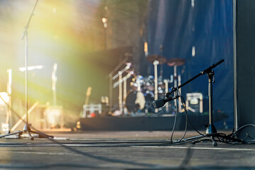 Microphone on stage for audience recording. Miking the audience.