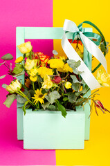 Luxurious beautiful bouquet of fresh flowers on bright background. Studio Photo