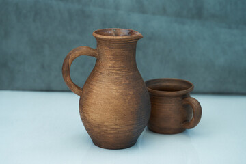       Ceramics, a ceramic product made with your own hands, made on a potter's wheel, a jug, a mug, clay.       