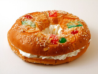 Rosc&oacute;n de Reyes with cream. Typical Hispanic pastry.