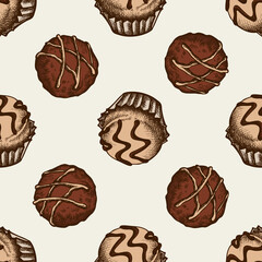 Seamless pattern with hand drawn colored chocolate candies
