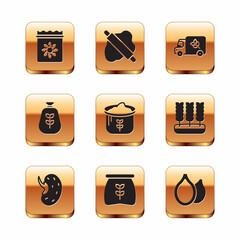 Set Pack full of seeds of plant, Seed, Bag flour, Flour truck, Pumpkin and Rolling pin on dough icon. Vector