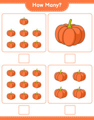 Counting game, how many Pumpkin. Educational children game, printable worksheet, vector illustration