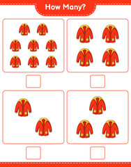 Counting game, how many Warm Clothes. Educational children game, printable worksheet, vector illustration