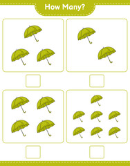 Counting game, how many Umbrella. Educational children game, printable worksheet, vector illustration