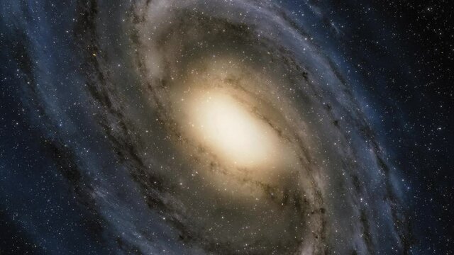 Starship flies at the speed of ligh near the center of the Milky Way galaxy in space. Billions of stars in Andromeda galaxy. Highly detailed 4k cinematic model of galaxy and arms of stars
