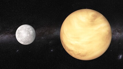 realistic 3d illustration of mercury and Venus planet size comparison. 8k resolution space renderings © Art Jabz