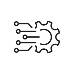 Digital Tech Concept Line Icon. Gear Sign of Business Solution Linear Pictogram. Digital Cog Wheel Symbol Electronic Technology Network Outline Icon. Editable Stroke. Isolated Vector Illustration