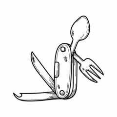 Multipurpose knife vector sketch icon isolated on background. Multipurpose knife sketch icon for infographic, website or app.