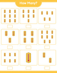 Fototapeta premium Counting game, how many Thermometer. Educational children game, printable worksheet, vector illustration