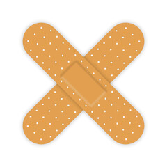 Adhesive Elastic Bandage for First Aid. Cross Strip Medical Band Plaster. Sticker Patch Assistance for Protection Wound, Damage. Antibacterial Sticky Bandage. Isolated Vector Illustration