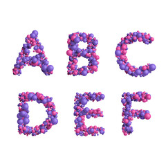 3d alphabet, letters made of multicolored little spheres, 