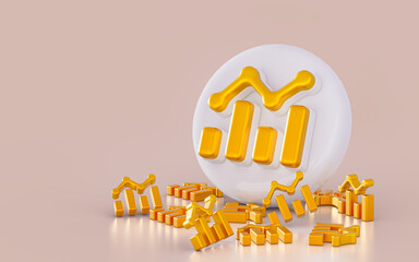 realistic chart growing sign icon on the white glossy background 3d render concpet for social banner