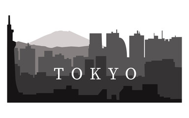 Obraz premium Tokyo silhouette, sun, mountains, city, Triple poster, banner, website page