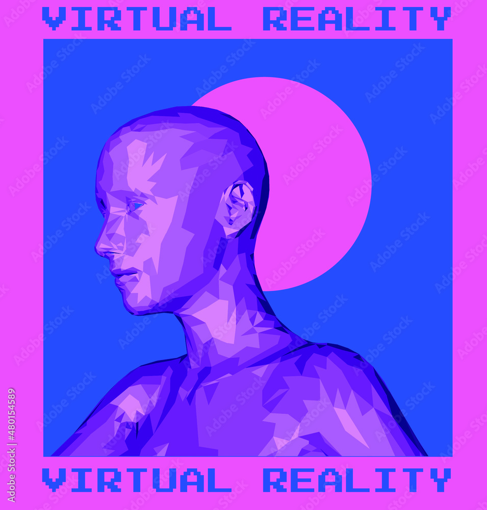 Poster 3d low poly model of a broken human head. conceptual illustration of artificial intelligence and vir