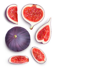 fig fruits isolated on white background with clipping path. Top view with copy space for your text. Flat lay