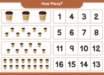 Counting game, how many Tea Cup. Educational children game, printable worksheet, vector illustration