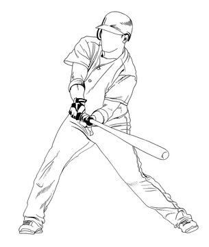 a baseball player with a bat drawn in ink by hand
