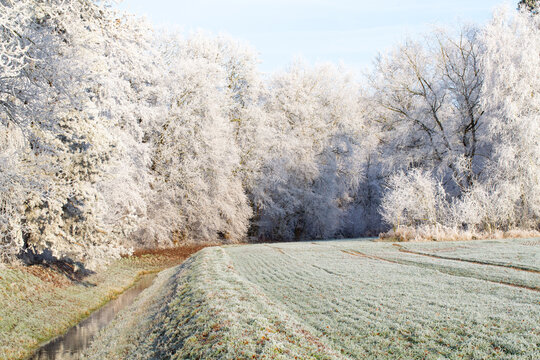 Idyllic winter landscape near Warendorf in Westphalia, Germany